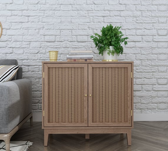 bordeaux oak rattan small sideboard lifestyle