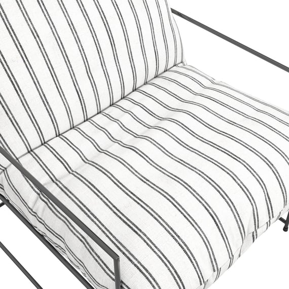 brook chalk stripe accent chair close up
