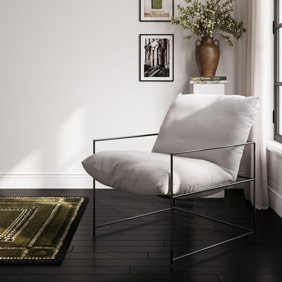 brook white accent chair loft room shot