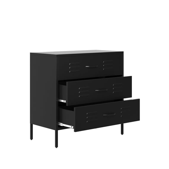caleb black metal chest drawer open angle