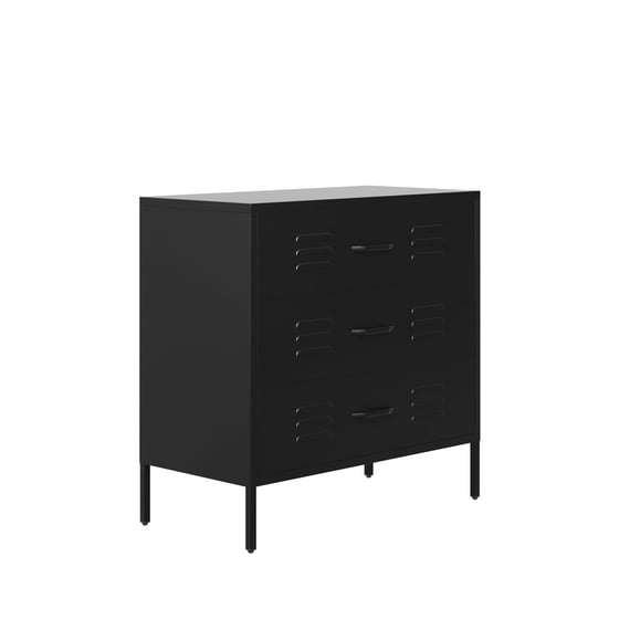caleb black metal chest of drawers angle