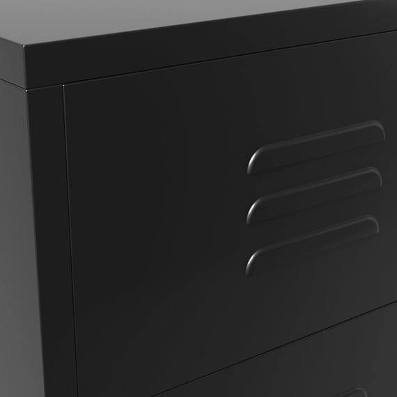 caleb black metal chest of drawers close up
