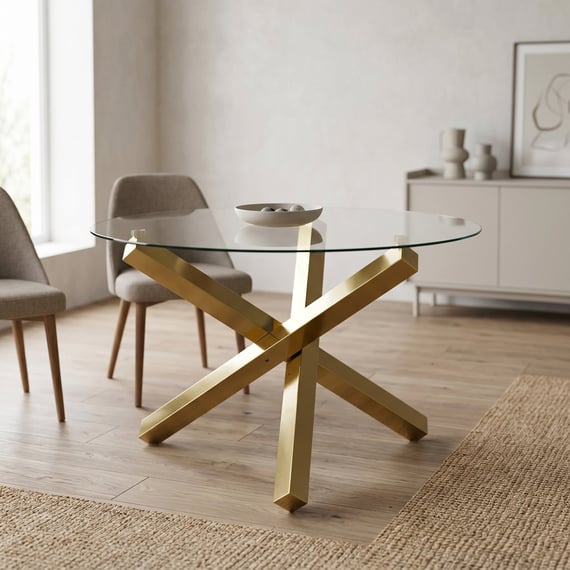 Capri Dining Table Glass Top with Gold Metal Legs