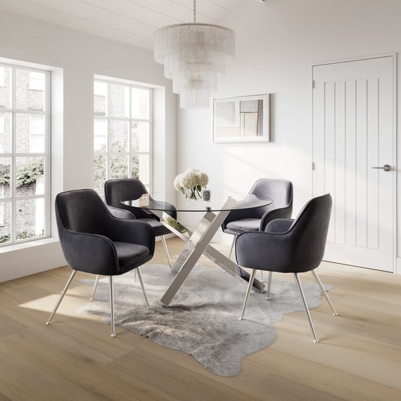 capri silver glass dining table tara grey chairs