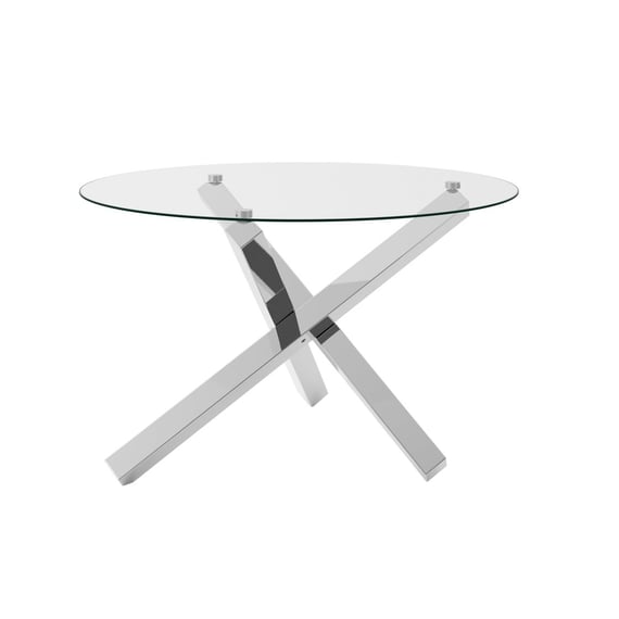 capri silver glass top dining table angle