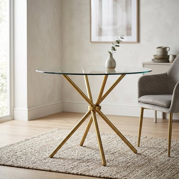 Casa Clear Top Gold Legs Dining Table