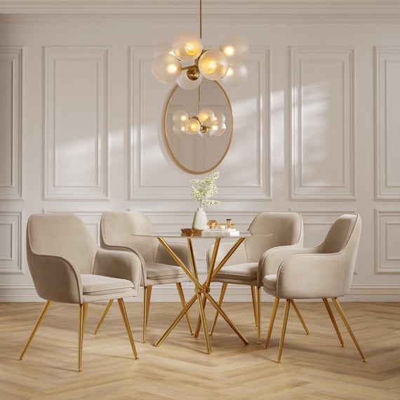 casa gold glass dining table tara fawn chairs