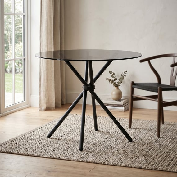Casa Smoked Top Black Legs Dining Table