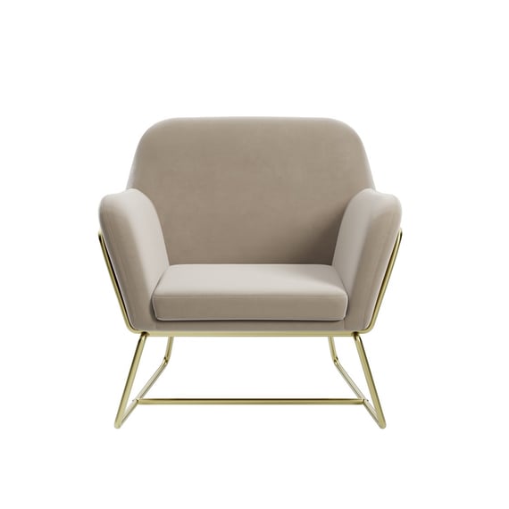 charles beige velvet armchair gold frame front view