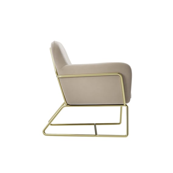 charles beige velvet armchair gold frame side view