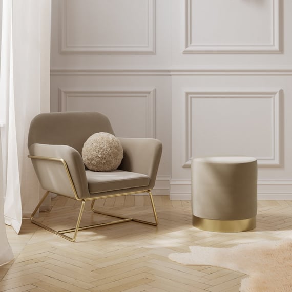 Charles Armchair Beige Velvet Brushed Gold