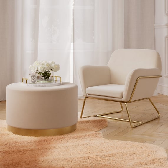 Charles Armchair Cream Velvet Brushed Gold