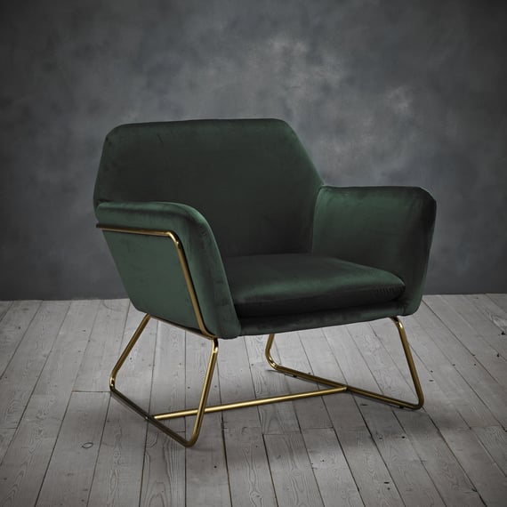 charles racing green velvet armchair gold frame angle