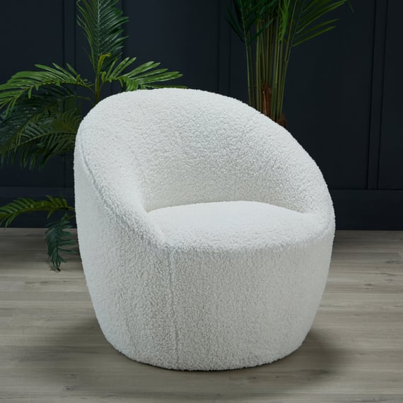 cocoon white boucle tub chair room angle