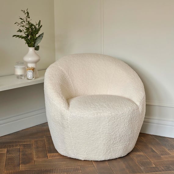 cocoon white boucle tub chair styled corner