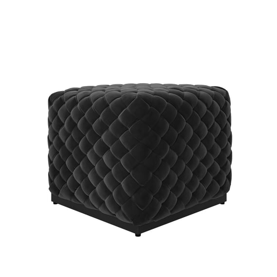 colline black velvet cube pouffe angle