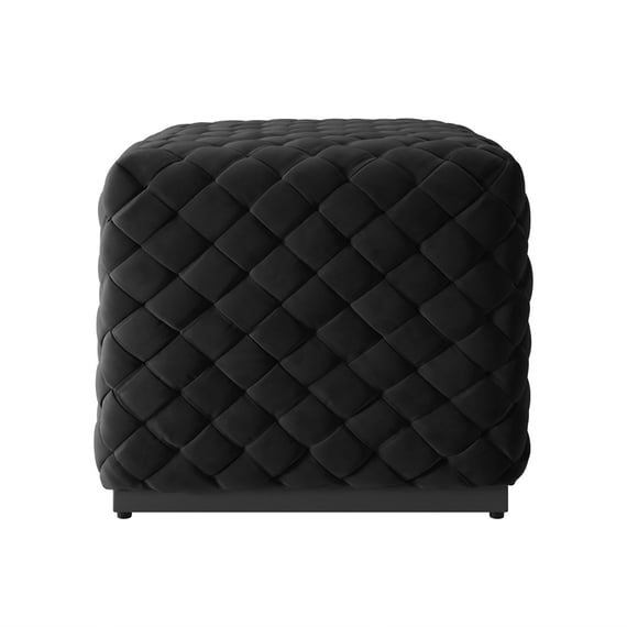 colline black velvet cube pouffe front