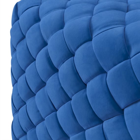 colline cobalt velvet cube pouffe close up