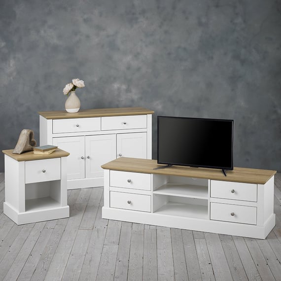 devon white living room sideboard tv unit lamp table