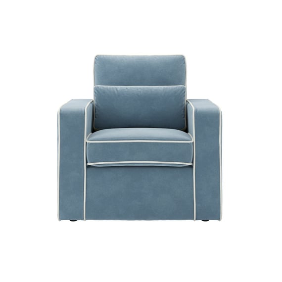 diego ice blue velvet armchair front