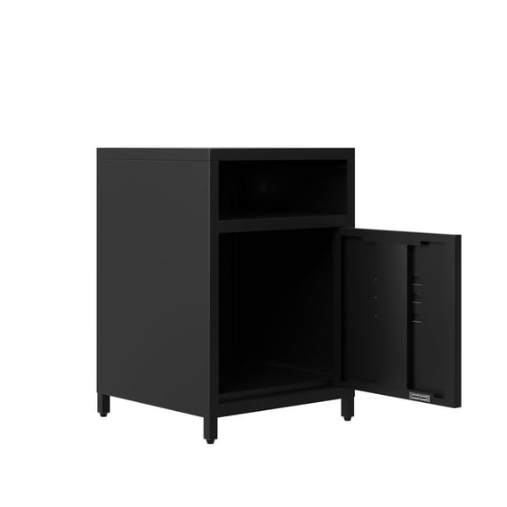dillon black bedside cabinet open angle
