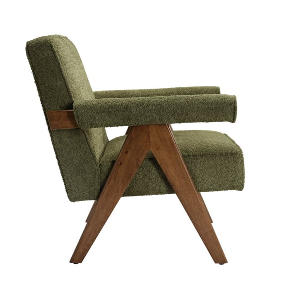 ember leaf green boucle armchair side