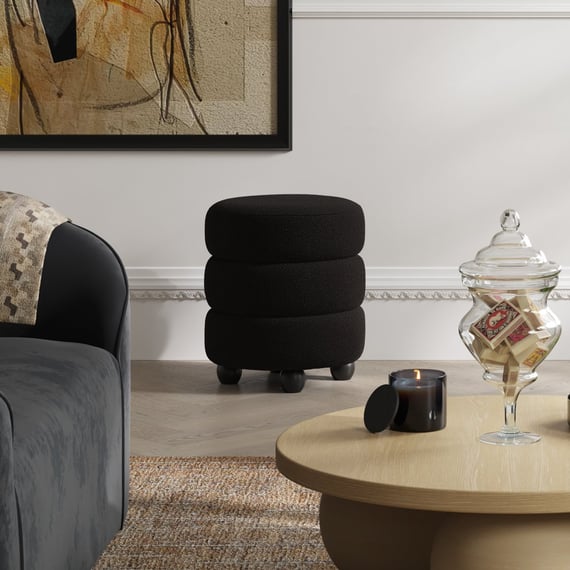 emi black boucle pouffe room shot