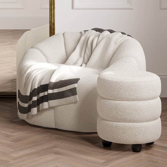 emi ivory boucle pouffe styled