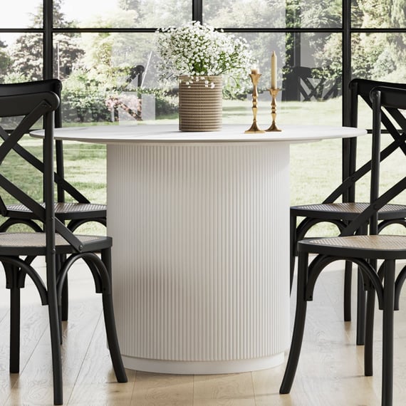 fuji stone white round dining table close up