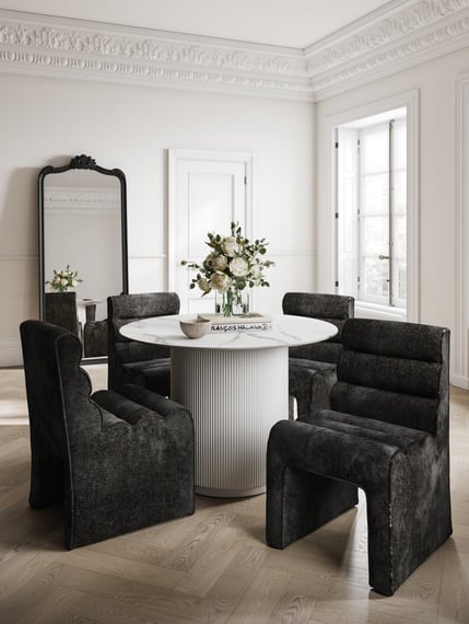 fuji stone white round dining table room shot