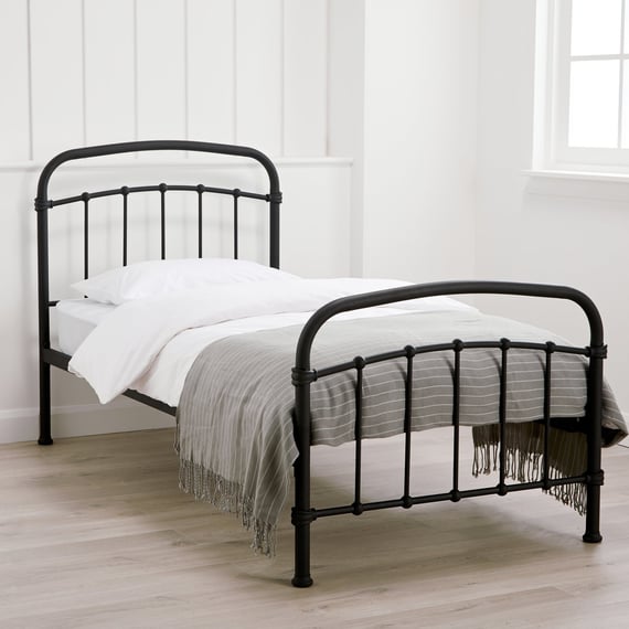 halston black single metal bed bright bedroom