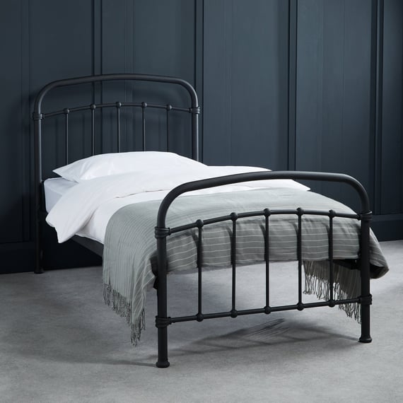 halston black single metal bed dark bedroom