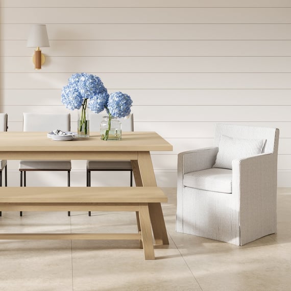 hettie grey stripe dining carver chair room shot