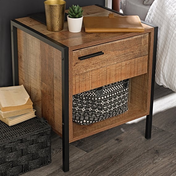 hoxton industrial bedside table rustic oak lifestyle
