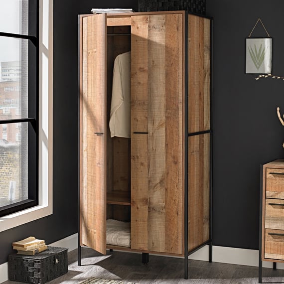 hoxton industrial wardrobe doors open bedroom lifestyle