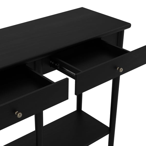 jackson black console table drawers open