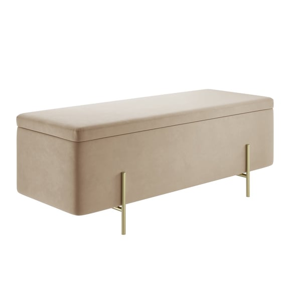 lola beige velvet storage ottoman angle