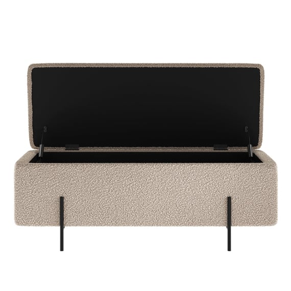 lola buff boucle storage ottoman lid open