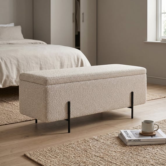 Lola Storage Ottoman Buff Boucle Matte Black