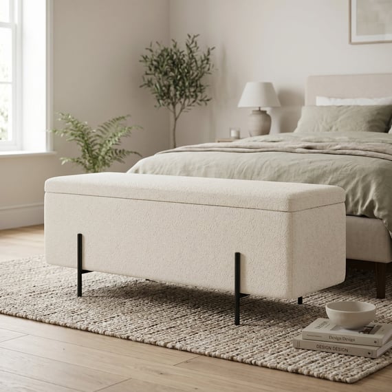 Lola Storage Ottoman Ivory Boucle Matte Black