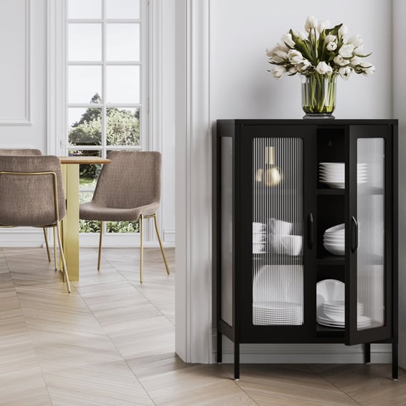 marsh black glass display cabinet room shot