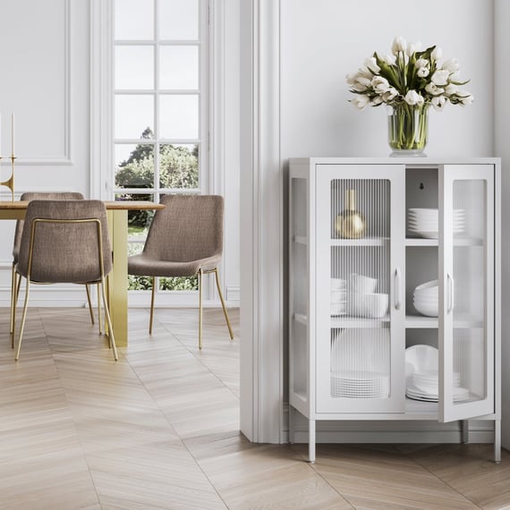 marsh white glass display cabinet room shot