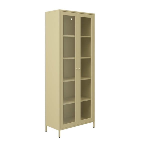 mase beige tall glass display cabinet angle