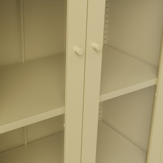 mase beige tall glass display cabinet close up