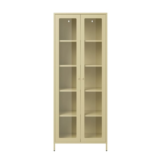 mase beige tall glass display cabinet front
