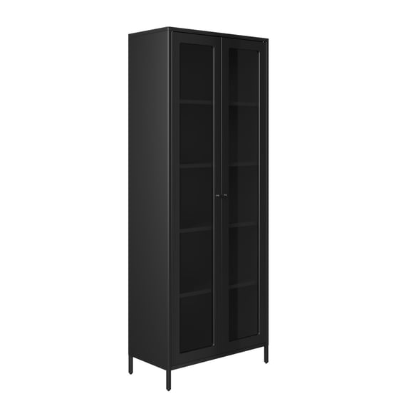 mase black tall glass display cabinet angle