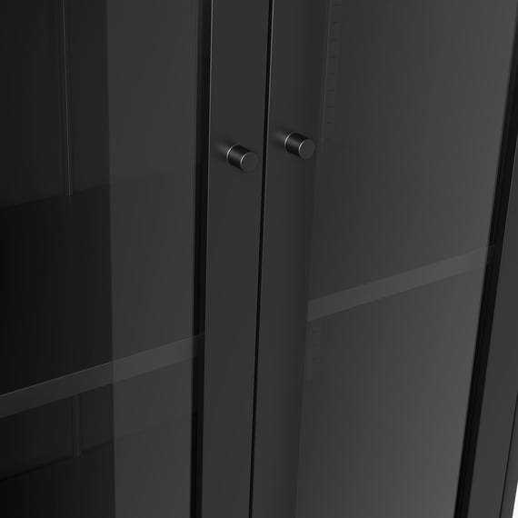 mase black tall glass display cabinet close up