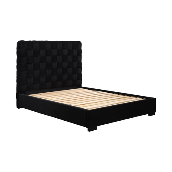 pasadena black upholstered king size bed angle