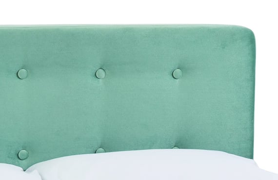 pierre green velvet bed headboard buttons closeup