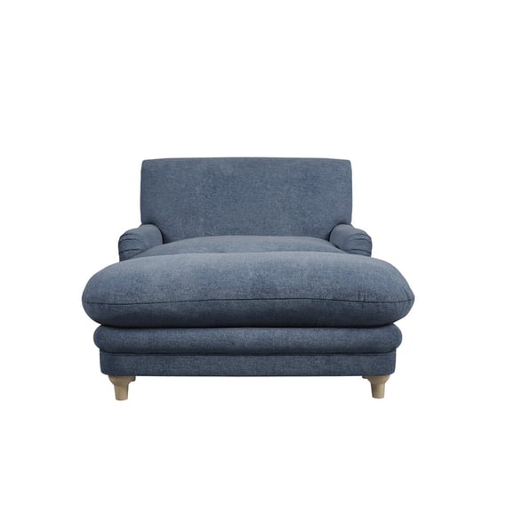 plumpton denim blue armchair footstool set front